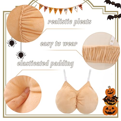 KUOIN Women Fake Chest Granny Costume, Old Lady Grandma Fat Suit Accessories with Adjustable Straps - size: Large