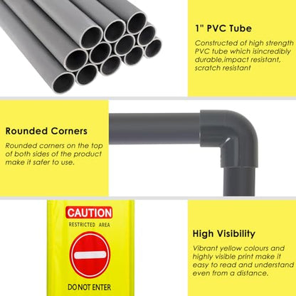 4 Panels Safety Barricade,7.8 FT Foldable Security Sign Barrier | Heavy Duty PVC Frame Barricade,DO NOT Enter" Gate High Visibility Caution Symbol Crowd Control - size: 4 Panels-7.8FT
