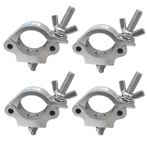 Premium Aluminum Alloy Heavy Duty 550 LB O Clamp for Spot Lights - Fits 42-52mm Tube/Pipe - Stage Lighting - Silver (Pack of 4)