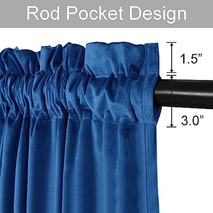 JIUZHEN Blue Velvet Blackout Curtains 42W x 63L 2 Panels with Tiebacks - color: Blue, size: 42"W x 63"L (Pack of 2)