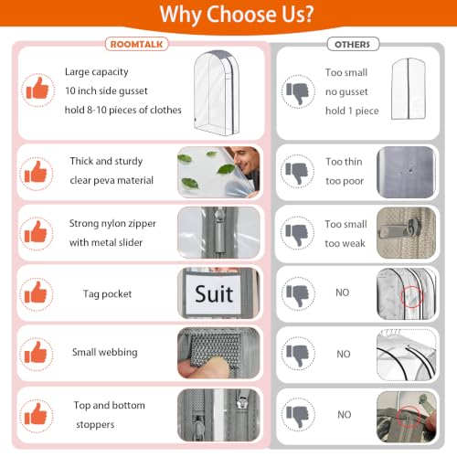 52" Clear Garment Bags for Hanging Clothes 10" Side Gusset, Suit Bags for Closet Storage, Suit Cover for Shirts Coats Dresses (24"X52"X10" 3Pack) - size: 52" 3pack