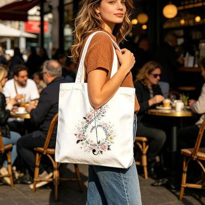 Aesthetic Music Floral Tote Bag for Women, Reusable Canvas Bag with Musical & Botanical Design, Daily Use Gift - color: White-music-016