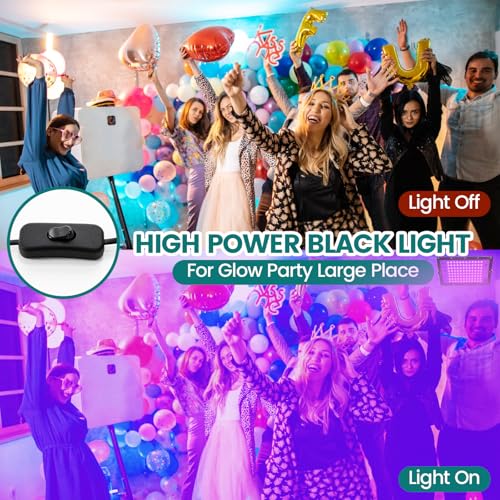 iCreating 100W Black Lights for Glow Party - Indoor Large High Power Black Light Flood Light 395nm UV Blacklight Floodlight Purple Blacklight Spotlight Fluorescent UV Lights for Halloween (2 Pack)