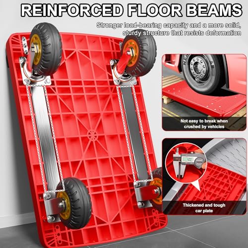 Hand Cart Dolly, Push Cart with 360 Swivel 5'' Wheels, 1200LBS Capacity, Dolly Cart with Wheels Warehouse Cart for Groceries, Garage, Warehouse - Red