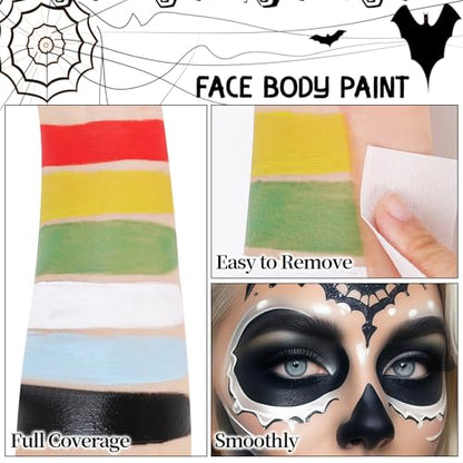 Halloween Makeup Kit for Witch, Complete SFX Costume Set with Green Face Paint, Witch Fake Nose, Water-Based Face Paint Set for Halloween Cosplay SFX Makeup, Costume Parties, Theater - color: Green