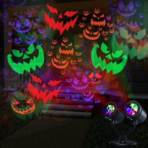 Toodour Halloween Projector Lights Outdoor, Double Head Dynamic Halloween Lights Projector with Timer, Waterproof Devil Face Indoor Outdoor Decorations Light for Home Window Wall Decor - color: Devil Face