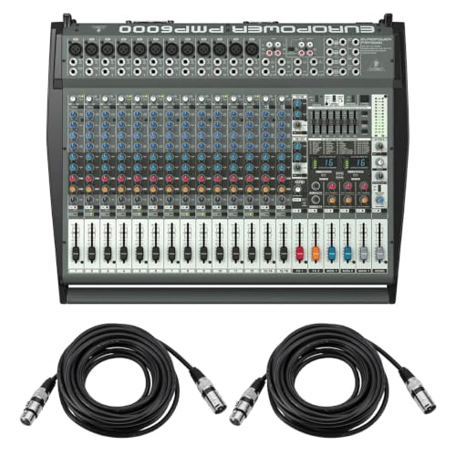 Behringer EUROPOWER PMP6000 1600W 20-Channel Powered Mixer, Bundle with 2x 25' XLR Microphone Cable