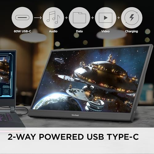 ViewSonic VX1754 17 Inch 1080p Portable Gaming Monitor, IPS 144Hz Display | AMD FreeSync, USB C, Mini HDMI, Laptop, Console, Phone, Built In Stand, Protective Sleeve, 60W Charging, Anti Glare, Travel - size: 17-Inch 144Hz