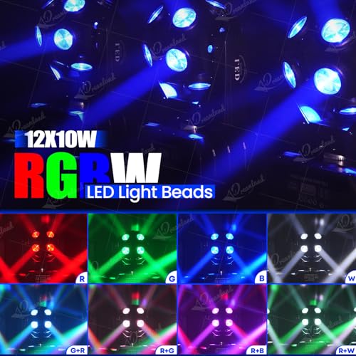 Dreamland Moving Head DJ Lights, RGBW LED Rotation Party Lights with DMX Sound Auto Control, Strobe Disco Lighting for Parties Stage Club Christmas
