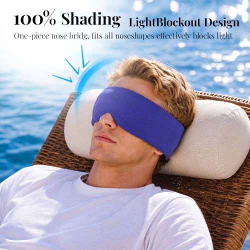 Cotton Sleep Eye Mask for Men and Women, 100% Blocking Light Sleeping Mask | Soft Zero Pressure Cooling Blackout Eye Masks for Sleep, Eye Covers for Sleeping fits All Heads Adjustable - color: Blue