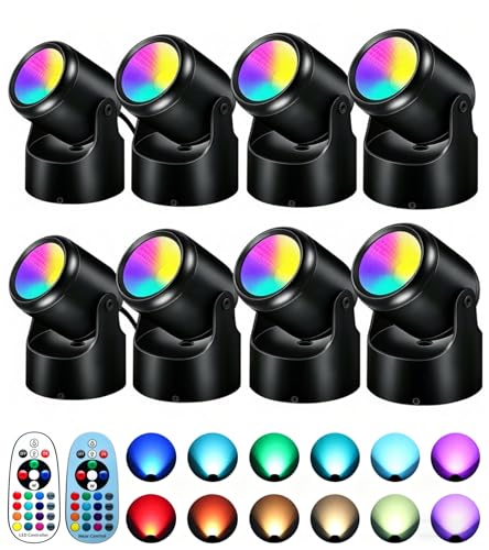 RGBW Uplights Indoor Spotlight for Plants, 6W LED Spot Lights with Remote & Foot Switch, Color Changing Accent Lighting for Wall, Artwork, Room & Party Decor, Plug-in Floor Uplight, Black,8 PACK - color: Black, size: 8PACK