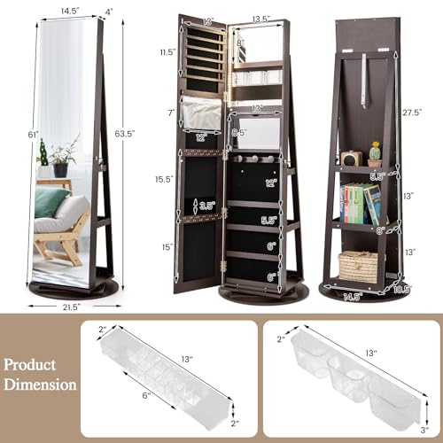 LOKO 360° Swivel Jewelry Cabinet, Lockable Jewelry Organizer (Espresso) - color: Espresso