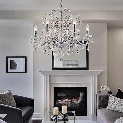 Saint Mossi 6-Lights Crystal Chandelier Crystals Raindrop Chandelier,Modern Crystal Pendant Light Fixture Modern Chandelier for Bedroom,Living Room,Dining Room,H22 X D24,Chain Adjustable - color: Clear-Chrome