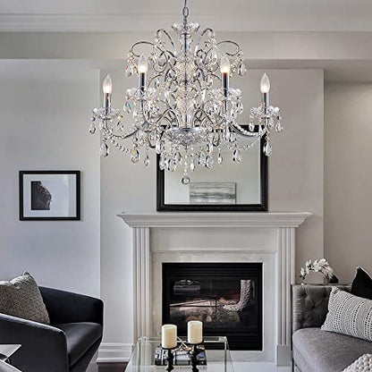 Saint Mossi 6-Lights Crystal Chandelier Crystals Raindrop Chandelier,Modern Crystal Pendant Light Fixture Modern Chandelier for Bedroom,Living Room,Dining Room,H22 X D24,Chain Adjustable - color: Clear-Chrome