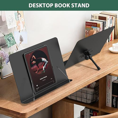 GLEAM Sheet Music Stand - Full Metal with Carrying Bag, Phone Holder, Sheet Music Folder and Clip, 5 in 1 Desktop Book Stand - Black