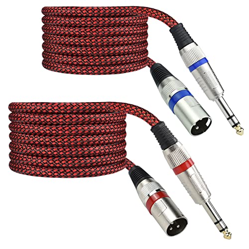 XLR Male to 1/4" TRS Cable Balanced - 3.3FT Quarter Inch Stereo to XLR Microphone Cord Adapter, Nylon Braided, OFC Shielded, Red Color, for Mixer, Monitor Speaker, Audio Interface, 2Pack - size: 3.3 Feet, 2 Pack