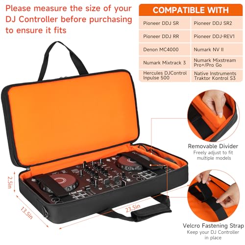 DJ Controller Case Compatible with Pioneer DDJ SR/Numark Mixstream Pro Go | DJ Bag fits for Pioneer DDJ SR2/RR/DDJ-REV1/Denon MC4000/Numark Mixtrack 3/Hercules Inpulse 500(23.5 x 13.5 x 2.5 in) - size: M(23.5 x 13.5 x 2.5 in)