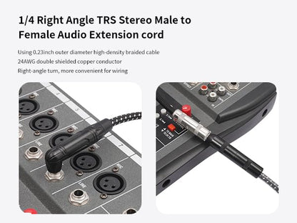6Feet Right Angle 1/4 TRS Male to Female Stereo Audio Cable,6.35mm TRS Male to Female Stereo Headphone Guitar Extension Cable Cord-1 Pack - size: 6Feet
