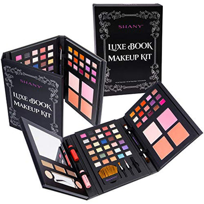 SHANY Luxe Book Makeup Set - All In One Travel Cosmetics Kit with 30 Eyeshadows, 15 Lip Colors, 5 Brushes, 4 Pressed Blushes, 3 Brow Colors, and Mirror - color: LUXEBOOK