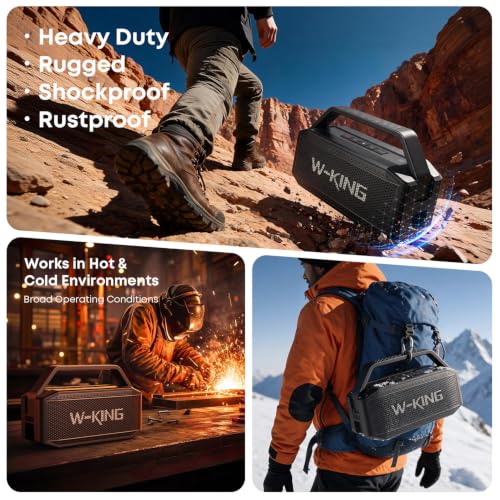 W-KING Bluetooth Speaker, 100W Max IPX7 Outdoor Portable Loud Speakers | 108dB Waterproof Floating Rugged Party Boombox 60W Large Speaker Wireless Subwoofer, 7.2'' Deep Bass Radiator, 40H, EQ TF AUX - color: Black