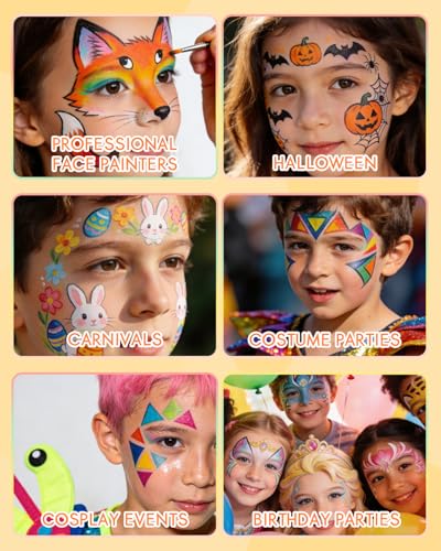 Anka Bella Face Paint Kit for Kids – 12 Colors Water Based Face Paint Palette with Brushes & Stencils, Non Toxic Washable Body Paint for Halloween, Birthday Party, Carnival, Cosplay Makeup - color: HeroVibe Palette