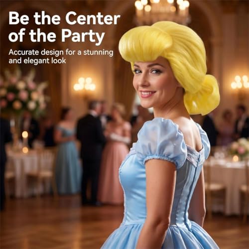 Yellow Costume Wig with Matching Bow Headband for Halloween Cosplay | Accessories Kit, for Women Costume and Themed Parties, Sythetic Fiber, Wig Cap Included