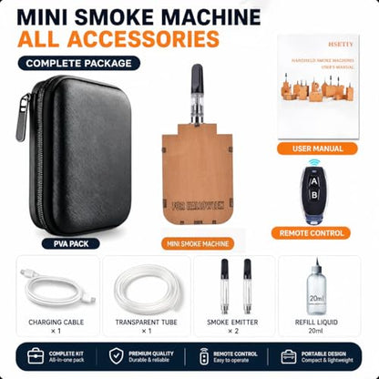 Portable Mini Fog Machine Handheld Smoke Maker with Remote Control Wireless Wooden Fogger Kit for Photography Video Cosplay Props Food Styling Includes Carrying Case and Fluid (Round-Bottom Style) - color: Round-Bottom Style