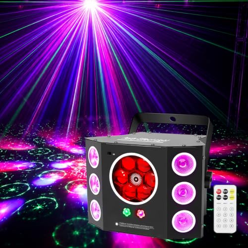 Party Lights,Disco Light,Dj Lights,4in1 of Led Strobe Bee-Eyes Wash Light and Red Green Starlight GOBO Effect,16 Channel DMX with Sound Activated for Christmas Halloween Party - color: 3 Effect+ Bee Eyes