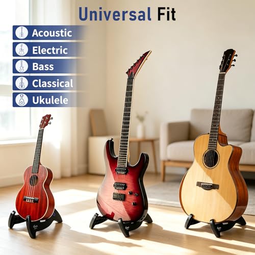 GUITTO Guitar Stand Tripod Adjustable Classic A-Frame Stand Universal for Acoustic and Bass Electric Guitars Folding Floor Travel Stand Small Single Holder (GGS-01) - color: black