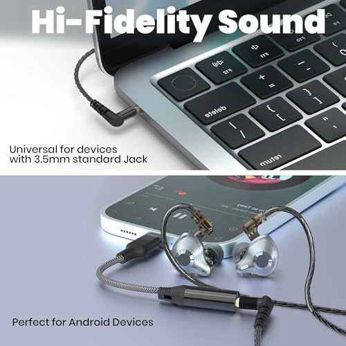 in Ear Monitor Headphones, HiFi IEM Wired Earbuds, Deep Bass Sound Isolating Earphones with USB C to 3.5mm Adapter and Detachable 2 Pin Cable for Singer/ Musicians/ Drummers