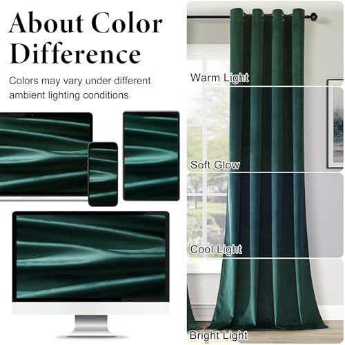 Dark Green Velvet Curtains 84 inch Length Grommet Blackout Curtains for Bedroom Light Blocking Thermal Insulation Drapes Set of 2 Panels 52”x 84” - color: Black Green, size: 52"W x 84"L (Pack of 2)