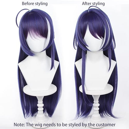 Anime Dark Blue Highlighting White wigs with Bangs Women 75cm/29in Long Straight wig half-up hairstyle for Adult Game Cosplay wig Halloween,Comic con,Party,Game Show - color: Deep Purple