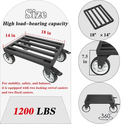 Heavy-Duty Stainless Steel Furniture Dolly, 18'' x 14'' Furniture Mover with 1200LB Capacity, 5'' Swivel Casters & Tie-Down Straps for Secure Transport - size: 18"L x 14"W Dolly