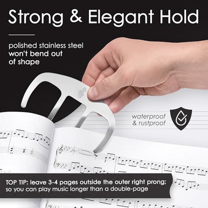 Stelle & Hegen Piano Book Holder - Music Book Clip, Sheet Music Holder | Stainless steel music page holder for piano, keyboard, guitar and violin; treble clef design, gift for piano players - style: Modern Edition