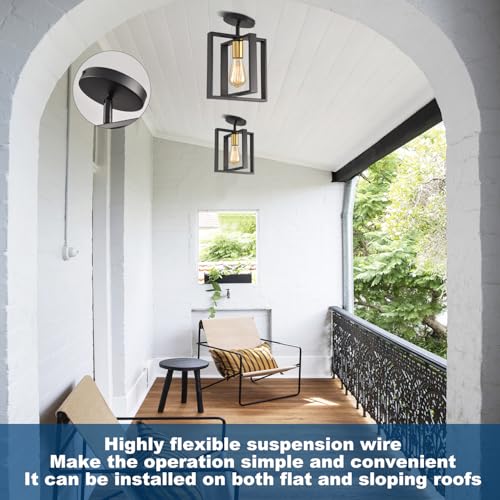 2 Pack Semi Flush Mount Ceiling Light,Black Metal Frame Ceiling Light Fixture with Golden Lamp Cup, Farmhouse Light Fixture for Kitchen Island Entryway Porch Foyer - color: Black Gold