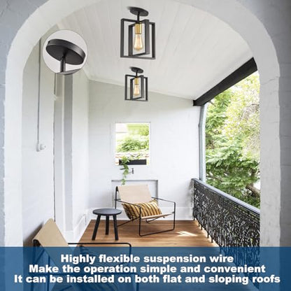 2 Pack Semi Flush Mount Ceiling Light,Black Metal Frame Ceiling Light Fixture with Golden Lamp Cup, Farmhouse Light Fixture for Kitchen Island Entryway Porch Foyer - color: Black Gold