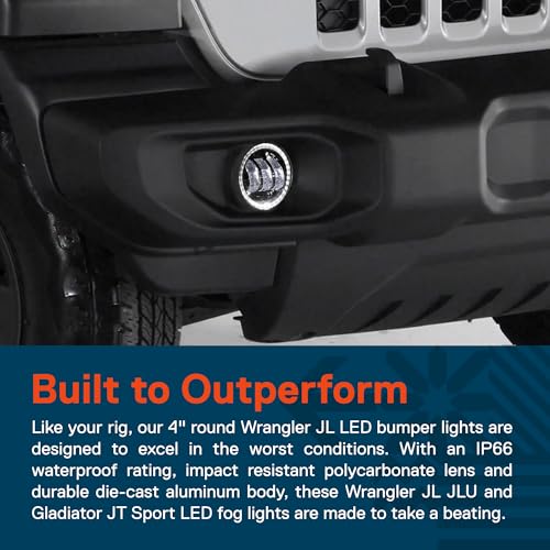 TRUE MODS 60W 4 Inch LED Fog Lights for 2018-2026 Jeep Wrangler JL Sport - size: JL/JT Plastic Sport Bumper, style: Halo + Turn Signal | White