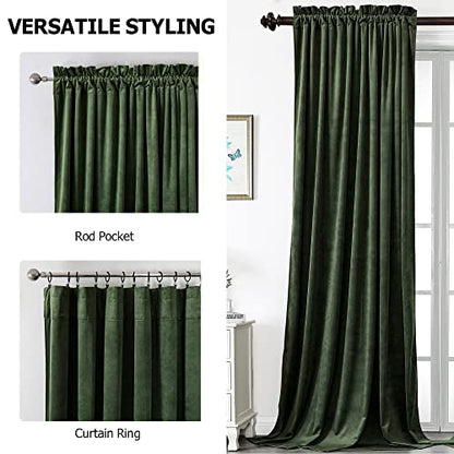 Benedeco Olive Green Velvet Blackout Curtains 52x84, 2 Panels | Elegant Room Darkening Thermal Insulated Noise Reducing Velvet Drapes with Back Tab and Rod Pocket for Living Room, Bedroom - color: Olive Green, size: 52"W x 84"L (Pack of 2)