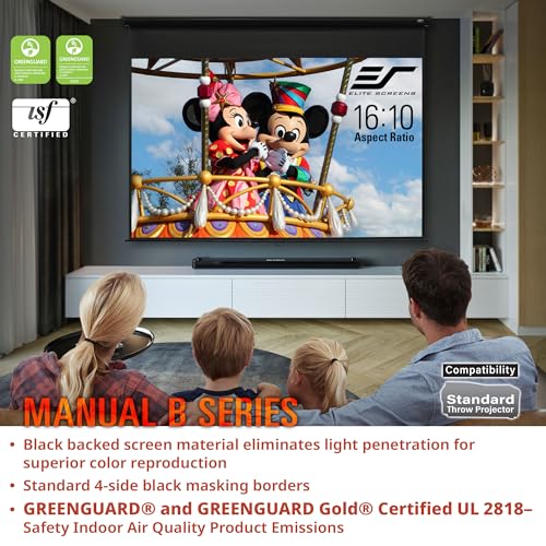 Elite Screens Manual B, 100-INCH 16:10, Manual Pull Down Projector Screen 4K / 8K Ultra HDR 3D Ready Auto-Lock Mechanism, 2-YEAR WARRANTY, M100X - color: White, size: 100 INCH, style: 16:10