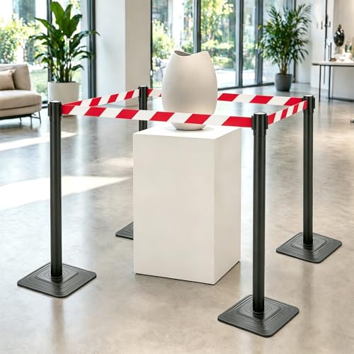 4 Pack Crowd Control Stanchions with 10FT Retractable Belt, 41" Black Queue Barriers with Heavy Rubber Base, Stable Stanchion Posts for Hotel, Airport, Bank, Store, Event(Red White Striped) - color: RED WHITE STRIPED BELT