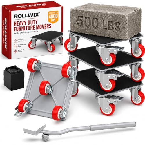Heavy Duty Furniture Movers, 4000 lb Furniture Dolly Kit | Steel moving dolly kit with 6.9 in platforms and 360 degree rubber wheels for furniture and pool tables.