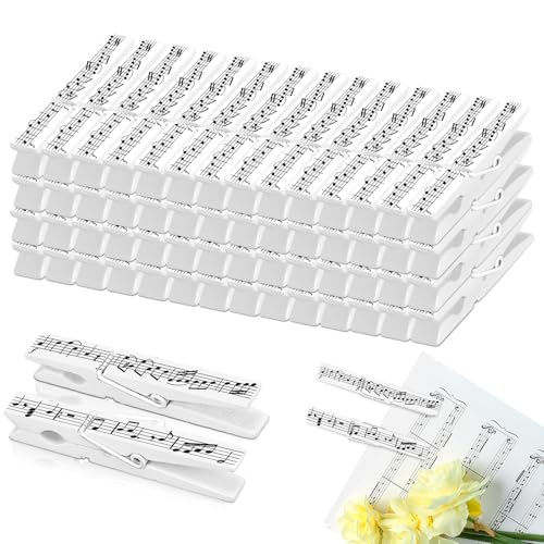 Bucherry 50 Pcs Music Gifts Music Sheet Clips Wooden Sheet Note Holder Clips for Musical Reading Stand Piano Guitar Violin Flute Instrument Player Musician Musical Graduation Teacher Student