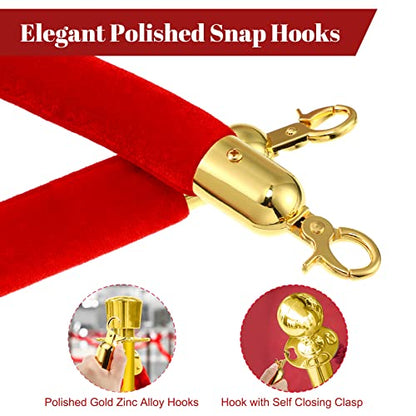 Fumete 6 Pieces Velvet Stanchion Rope Bulk 6.5 Feet Crowd Control Barriers Safety Velvet Rope with Polished Gold Hooks for Party Openings, Not Include Stanchion Post(Red) - color: Red