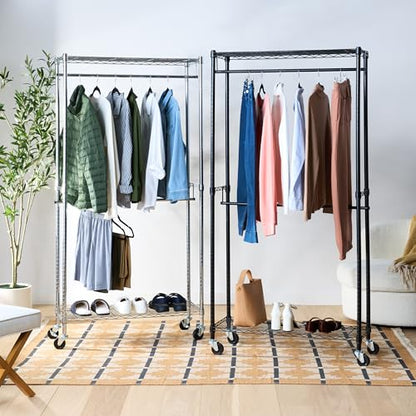 Amazon Basics Adjustable Clothes Rack for Handing, Double Hanging Rod Garment Rolling Closet Clothing Organizer, Chrome, 36'' x 14'' x 72'' - color: Chrome