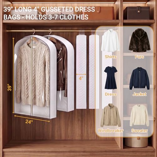 2 Pack 39" Clear Double-Sided Garment Bag with Zipper 24x39x4 Inch | Breathable PVC with Non-Woven Top, Zippered Garment Cover for Suits Wedding Dresses Costumes, Travel Organizer - size: 24 × 39 × 4 in