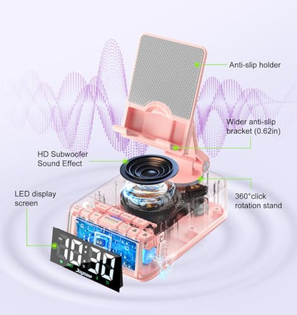 Gifts for Women Girls, Phone Stand with Bluetooth Speaker 360°Rotable Angle | Phone Holder for Desk/ HD Subwoofer Sound/ Fits Smart Phones/Alarm Clocks - color: Pink