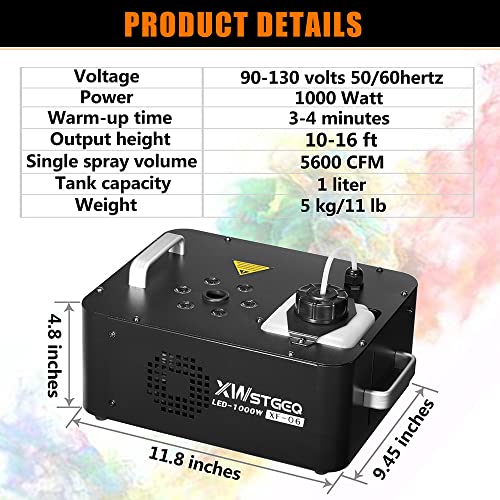 XWSTGEQ 1000W Vertical Fog Smoke Machine with LED Lights Wireless Remote