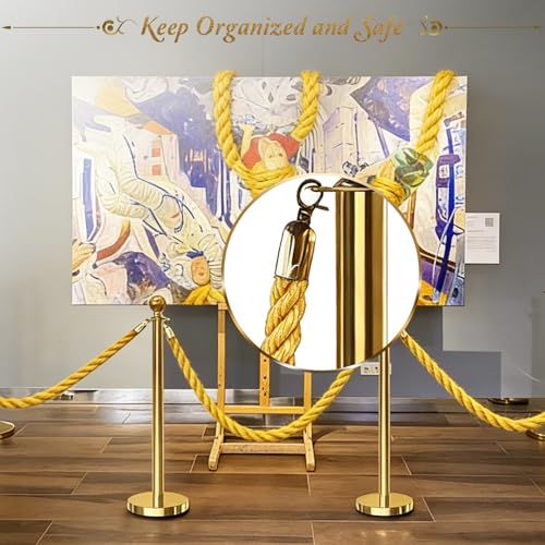 4PCS Gold Barrier Stanchion Rope 5 Ft Crowd Control Ropes Barrier with Gold Hooks for Party - color: Braided-Gold&Gold, size: 4PCS