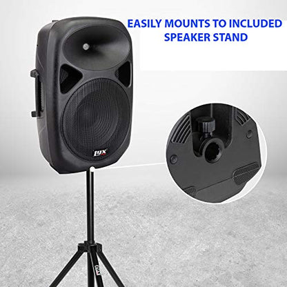 LyxPro SPA12 12" Portable PA Speaker System With Metal Tripod Stand Combo Kit Power Active Powerful Amplifier Equalizer Bluetooth SD Slot USB MP3 XLR 1/4" 1/8" 3.5mm Inputs Remote Control - size: 12 Inch + Stand
