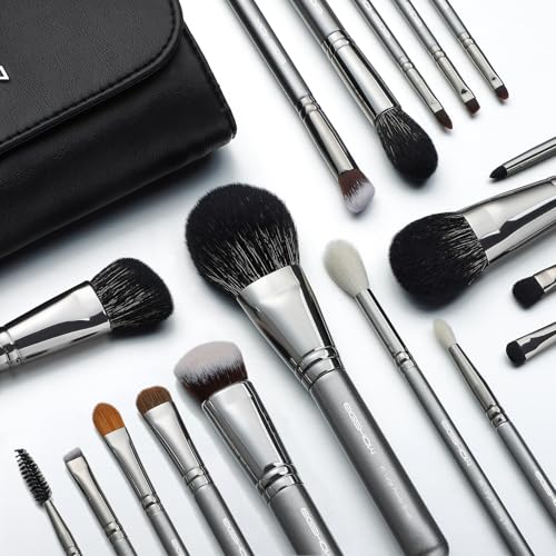 Professional Makeup Brush Set, EIGSHOW High End Makeup Brushes for Foundation Powder Blending Blush Bronzer Eyeliner Eyeshadow with Case (PRO 18pcs Grey) - color: Grey